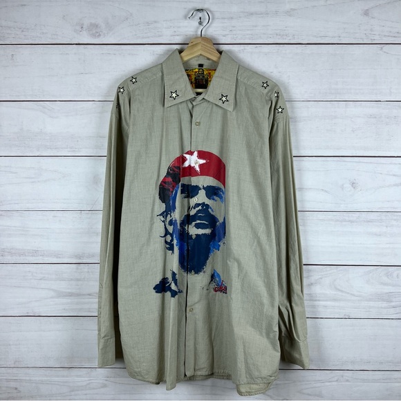 Vintage Y2K Che Guevara Dragonfly Button Long Sleeve Shirt XXL - Picture 1 of 6